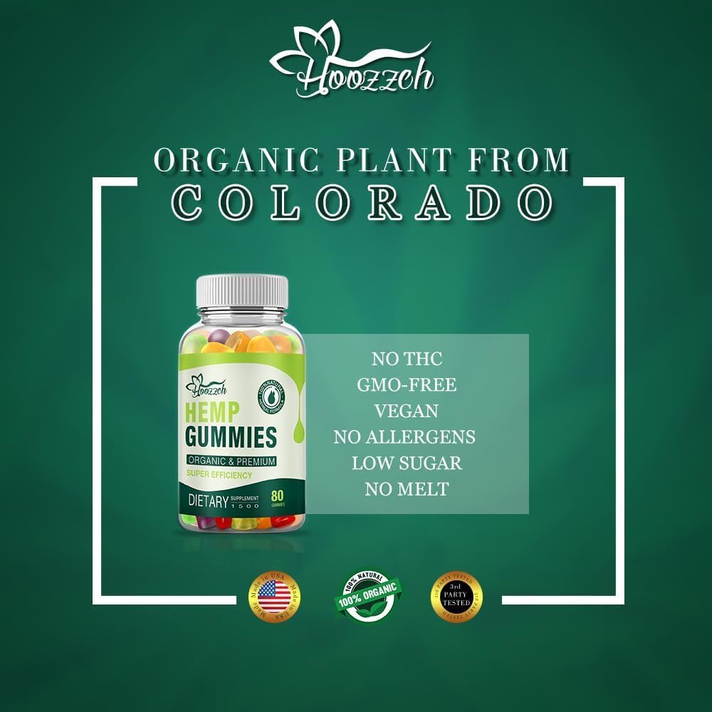 Hemp Gummies High Potency Hemp Oil Extrat Advanced Extra Strength for Pain Sleep Anxiety Relief, Vegan, No GMO 1-Pack