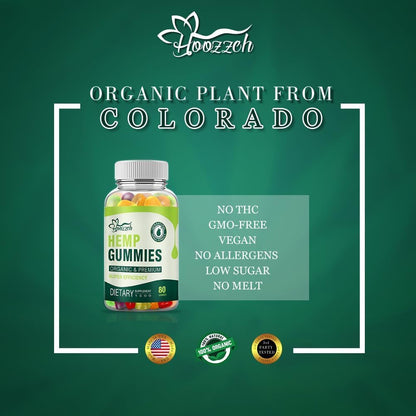 Hemp Gummies High Potency Hemp Oil Extrat Advanced Extra Strength for Pain Sleep Anxiety Relief, Vegan, No GMO 1-Pack