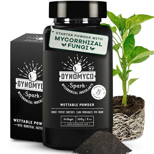 DYNOMYCO Spark WP Mycorrhizal Fungi, 4oz Wettable Powder – 3-In-1 Root Enhancer Amplifies Nutrient Uptake & Yield – Treats 25 Plants, Indoor/Outdoor Bio-Stimulant – Dissolves Fast in Seed Starter Soil