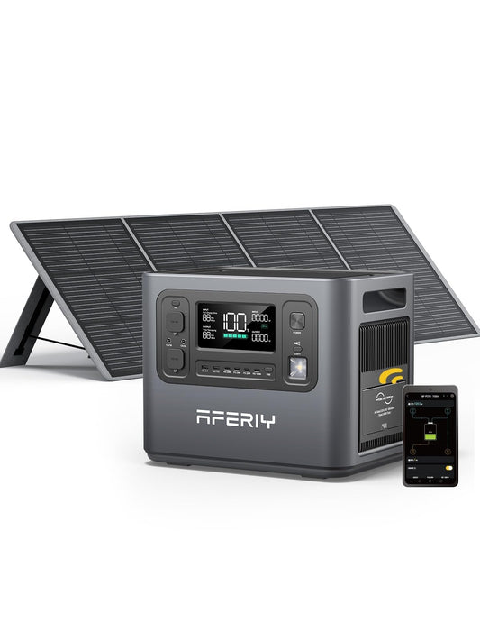 AFERIY Solar Generator P210 with 200W Solar Panel 2400W Portable Power Station 2048Wh | AC Output with 120V,2400W,Solar Generator for Home Use,Outdoor Camping,Power Outage, Camping,Emergencies