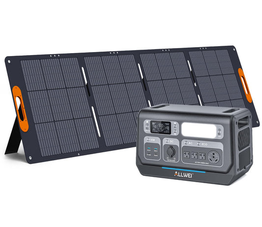 ALLWEI Solar Generator 2400W with 1x 200W Solar Panel, 2048Wh LiFePO4 Portable Power Station, Fast Charge in 1.5H, 4 AC Outlet, Expandable to 10240Wh for RV Camping Home Backup Outdoor Power Outage