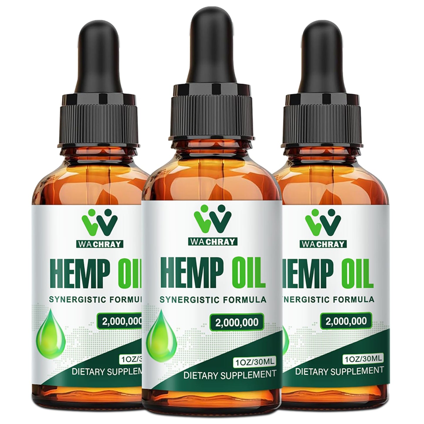 (3 Pack) Hemp Oil Drops for Pain Relief, Skin, Anxiety - 2,000,000 Maximum Strength Organic High Potency Hemp Tincture - with C02 Extraction, Vegan, Non-GMO