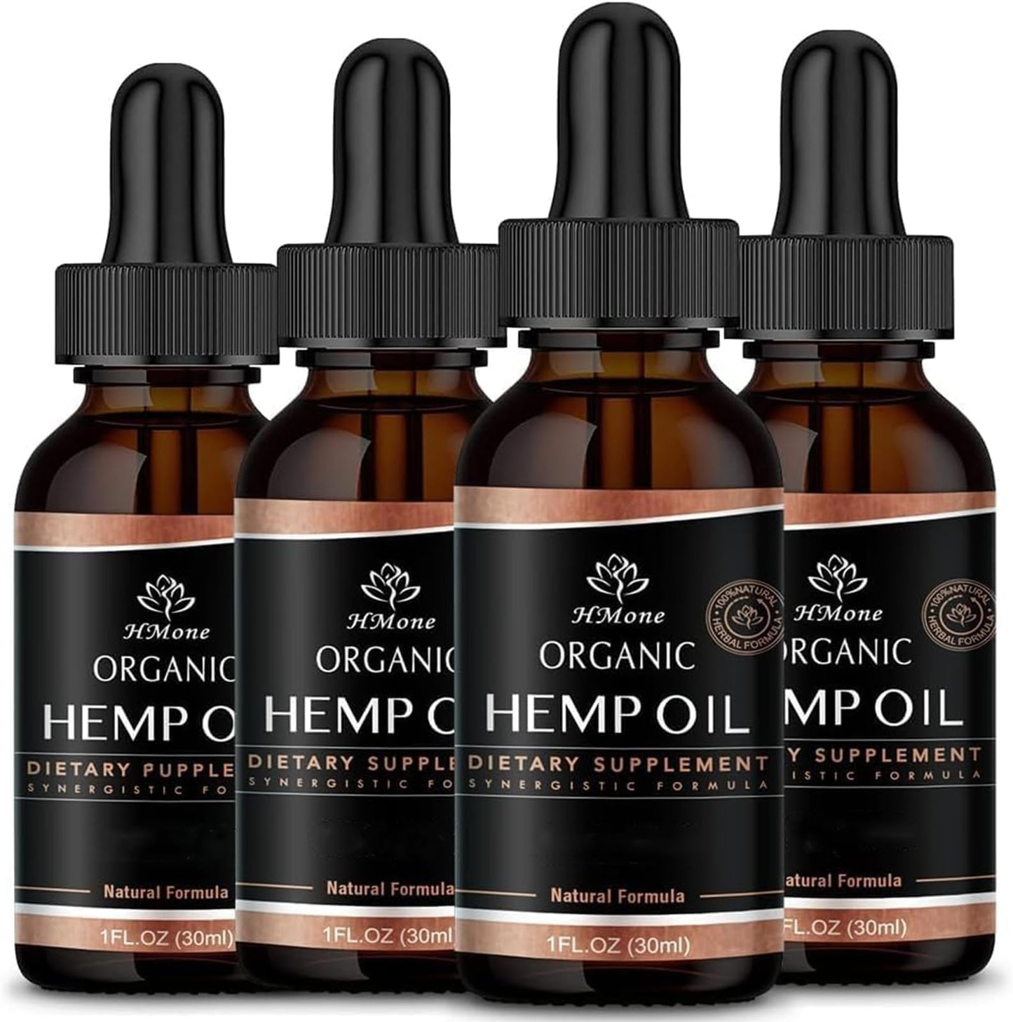 Hemp Oil -4 Packs Maximum Strength - Pure & CO2 Extract Drops - 100% Natural Organic, Vegan, Non-GMO Free