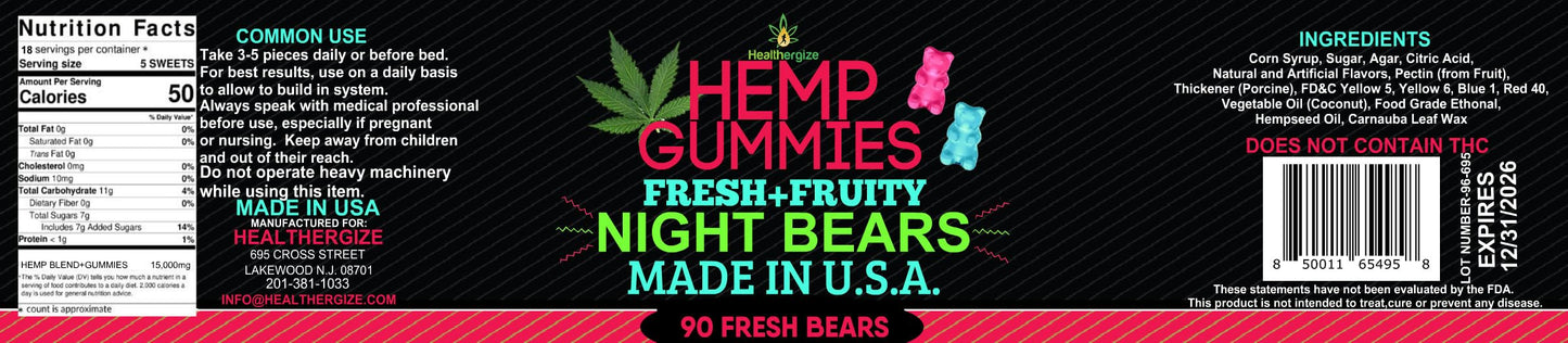Hemp Gummies for Sleep-High Potency Calm Relaxation Night-Time, Peace and Relaxation, Fruity Gummy Bear Edibles, Good Mood, Restful Bedtime-Natural Hemp Oil Omega-Made in USA