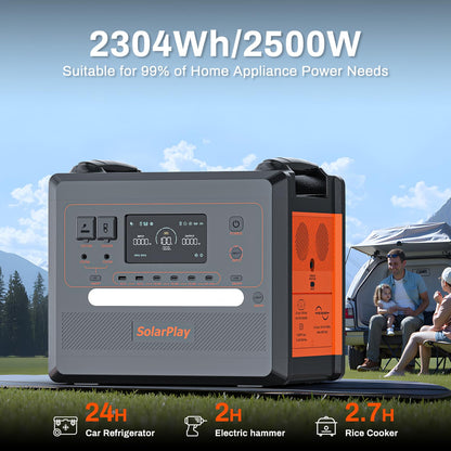 SolarPlay 2500W Portable Power Station, 2304Wh Large Capacity Solar Generator with 200W Solar Panel, BMS Emergency Power Station for Home Backup, Camping, Outdoor Battery Backup