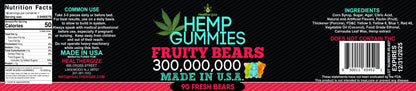 Hemp Gummies Edibles for Sleep Calm HempOil Infused -95 Fresh and Fruity Bears-Made in USA
