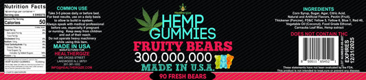 Hemp Gummies Edibles for Sleep Calm HempOil Infused -95 Fresh and Fruity Bears-Made in USA