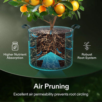 VIVOSUN 5-Pack 5 Gallon Grow Bags, 500G Thick Nonwoven Fabric Pots with Strap Handles, Multi-Purpose Rings, for Low Stress Plant Training Fruits, Vegetables, and Flowers