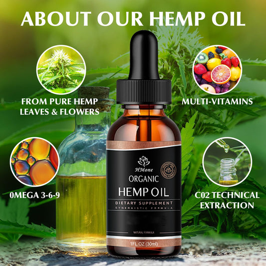 Hemp Oil -4 Packs Maximum Strength - Pure & CO2 Extract Drops - 100% Natural Organic, Vegan, Non-GMO Free