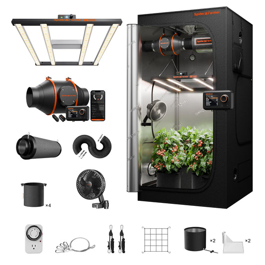 Spider Farmer G3000 Grow Tent Kit Complete 3x3x6ft, 300W Dimmable Bar Style LED Grow Lights 36"x36"x70" Tent Kit 4" Ventilation System with GGS Smart Controller 2025