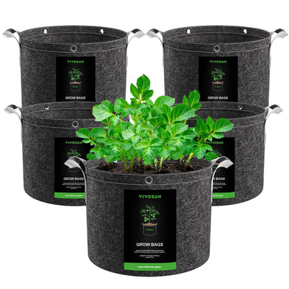 VIVOSUN 5-Pack 5 Gallon Grow Bags, 500G Thick Nonwoven Fabric Pots with Strap Handles, Multi-Purpose Rings, for Low Stress Plant Training Fruits, Vegetables, and Flowers
