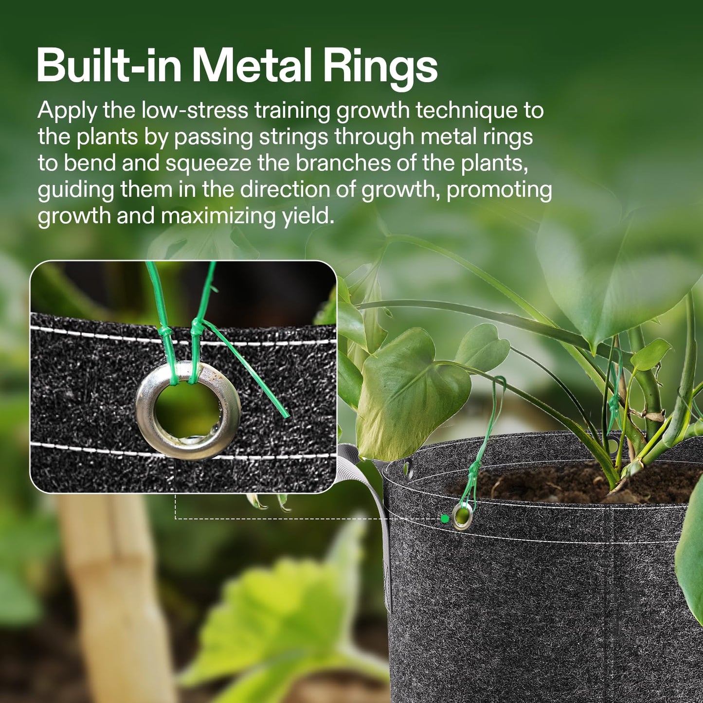 VIVOSUN 5-Pack 5 Gallon Grow Bags, 500G Thick Nonwoven Fabric Pots with Strap Handles, Multi-Purpose Rings, for Low Stress Plant Training Fruits, Vegetables, and Flowers