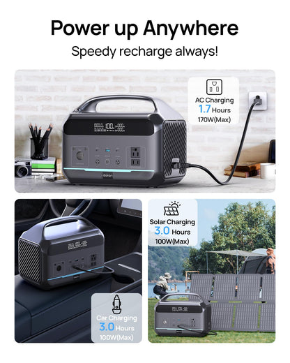 DaranEner Portable Power Station 600W with Solar Panel 80W, 288Wh LiFePO4 Battery Backup w/2 AC Outlets, 1.7H Fast Charging Solar Generator for Camping, RV Travel, Home Emergencies