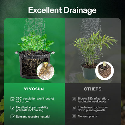 VIVOSUN 5-Pack 5 Gallon Grow Bags, 500G Thick Nonwoven Fabric Pots with Strap Handles, Multi-Purpose Rings, for Low Stress Plant Training Fruits, Vegetables, and Flowers