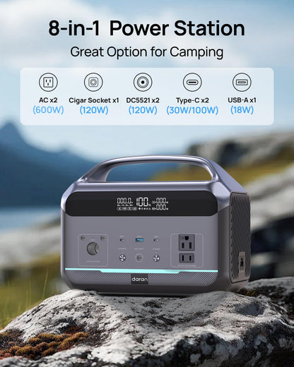 DaranEner Portable Power Station 600W with Solar Panel 80W, 288Wh LiFePO4 Battery Backup w/2 AC Outlets, 1.7H Fast Charging Solar Generator for Camping, RV Travel, Home Emergencies
