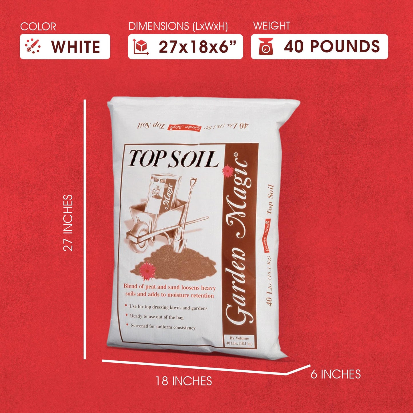 Michigan Peat 40 Pound Bag Garden Magic Organic Planting Potting Top Soil Blend Mix for Indoor and Outdoor Gardening and Landscapes, White