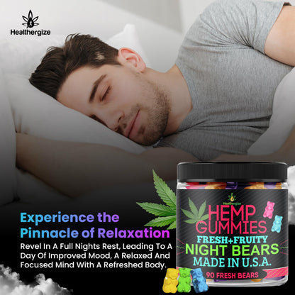 Hemp Gummies for Sleep-High Potency Calm Relaxation Night-Time, Peace and Relaxation, Fruity Gummy Bear Edibles, Good Mood, Restful Bedtime-Natural Hemp Oil Omega-Made in USA