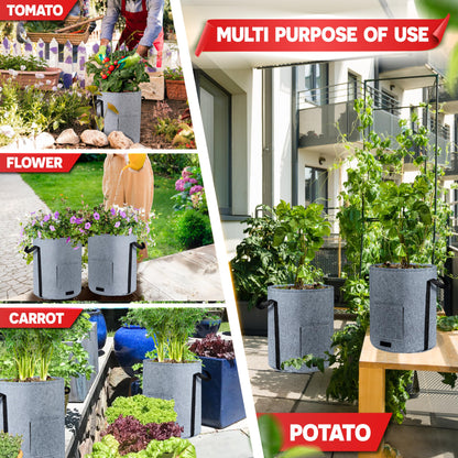 [Upgraded] 4Pcs 15-Gallon Potato Grow Bags with Unique Harvest Window, Visible Window, Garden Planting Bag with Reinforced Handle, Nonwoven Fabric Pots for Tomato, Potato Growing Container - Grey