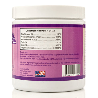 Bloom Booster and Yield Enhancer for Plants - Big, Heavy, Healthy Harvests, for Use in Soil and Hydroponics - Concentrated Phosphorus and Potassium - Flower Fuel 1-34-32, 250g